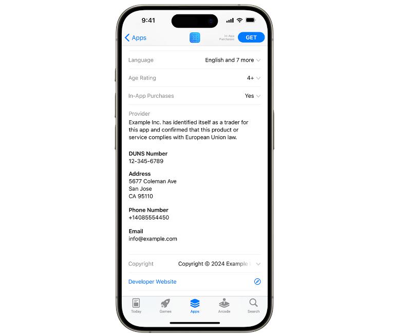 欧盟的苹果 app store 将强制要求显示开发者的邮箱和电话号码